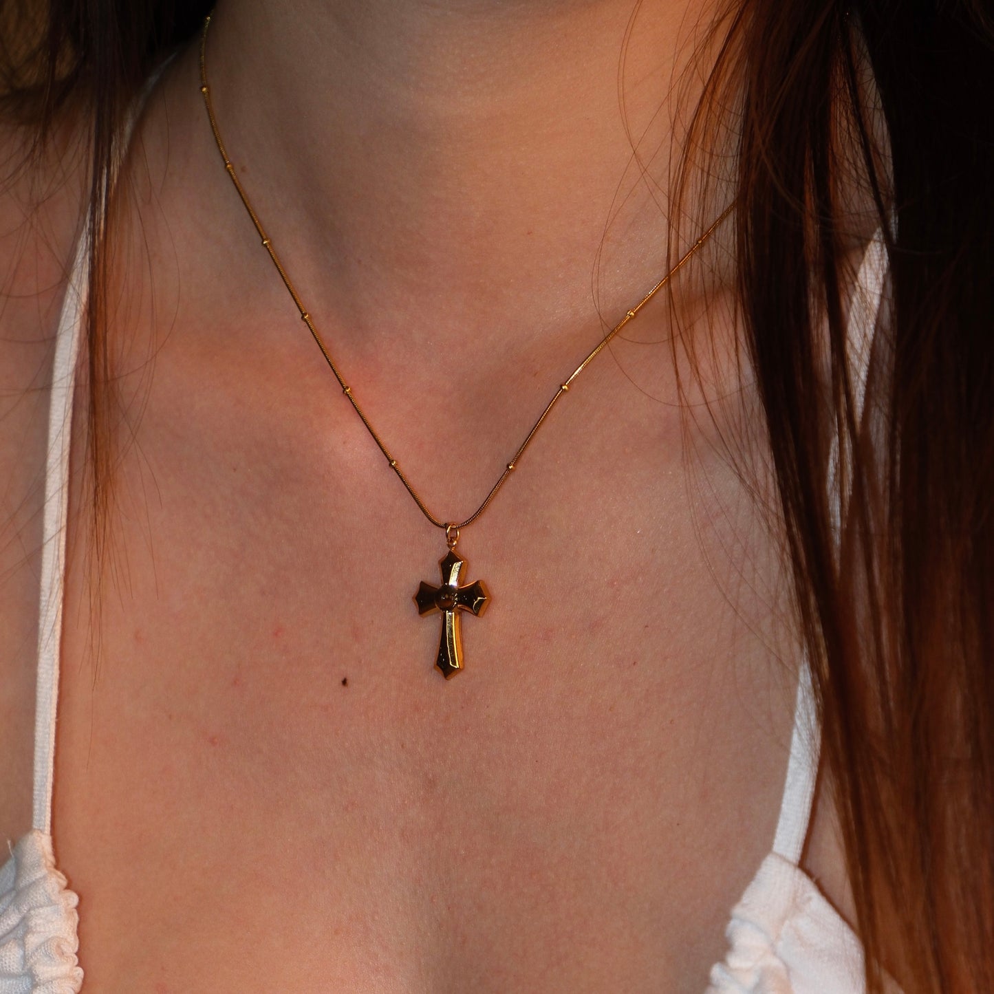 Gold-plated Black Onyx Cross Necklace