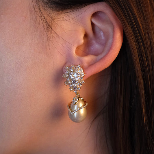 Elegant Pearl and Cubic Zirconia Drop Earrings