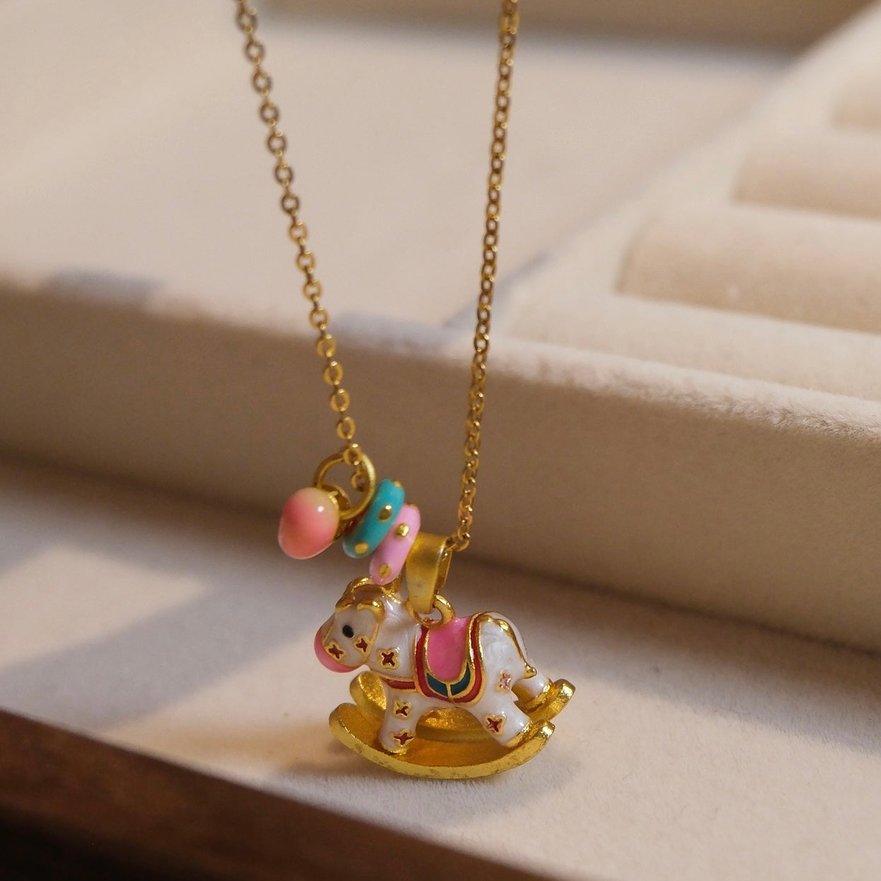 Playful Gold-plated Rocking Horse Necklace