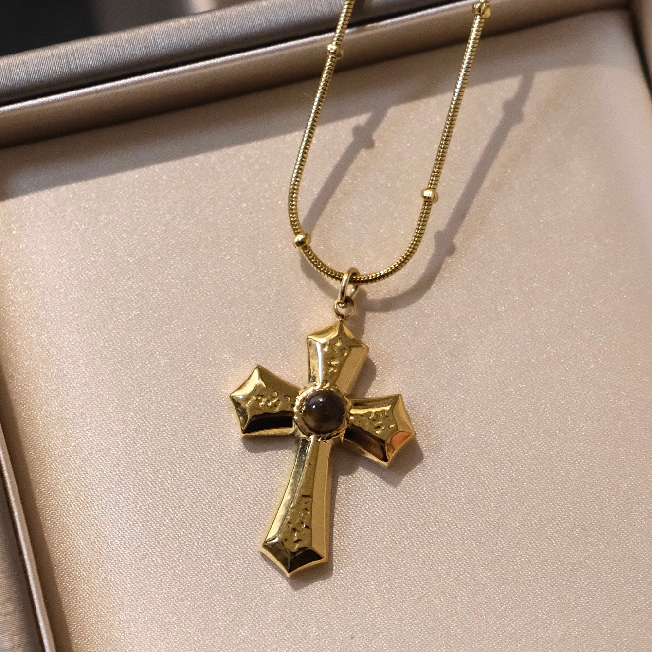 Gold-plated Black Onyx Cross Necklace