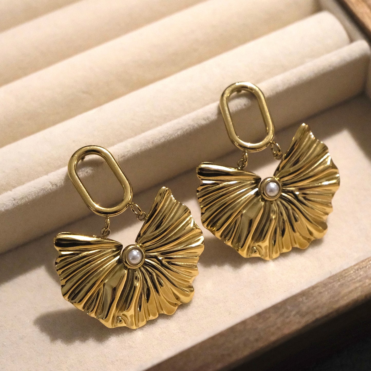 Gold-plated Asymmetrical Leaf Earrings