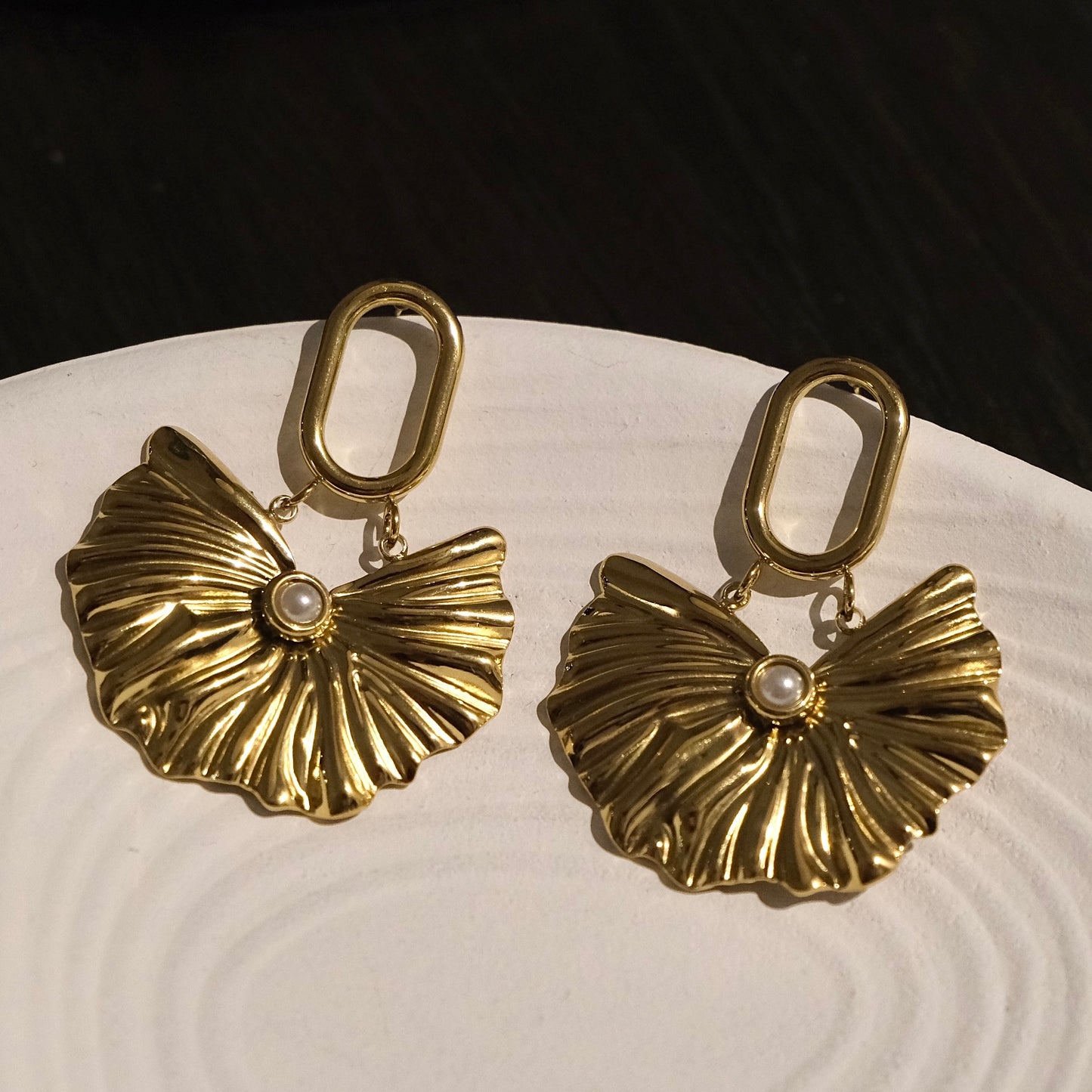 Gold-plated Asymmetrical Leaf Earrings