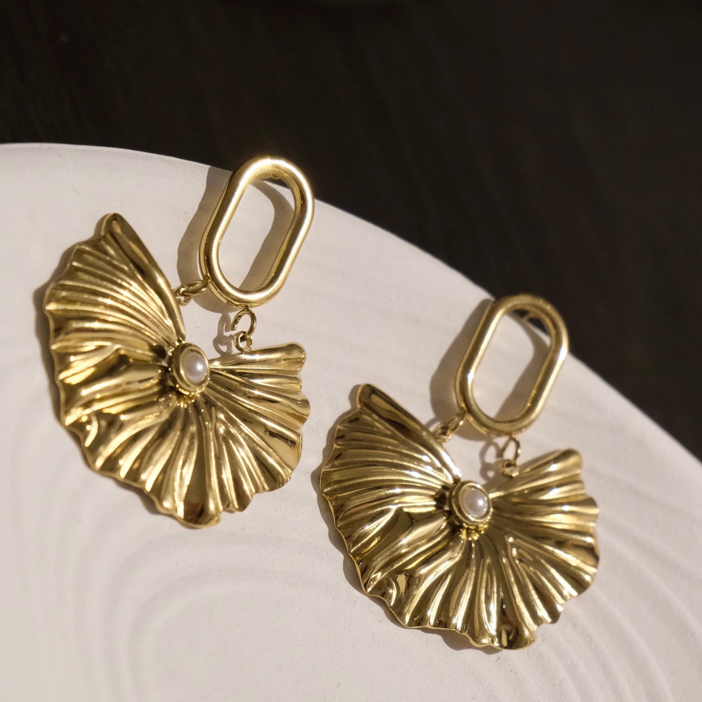 Gold-plated Asymmetrical Leaf Earrings