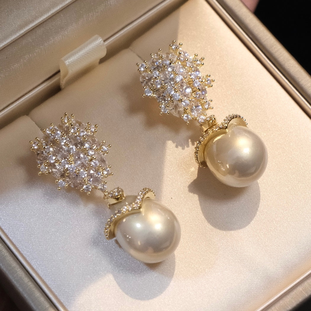 Elegant Pearl and Cubic Zirconia Drop Earrings