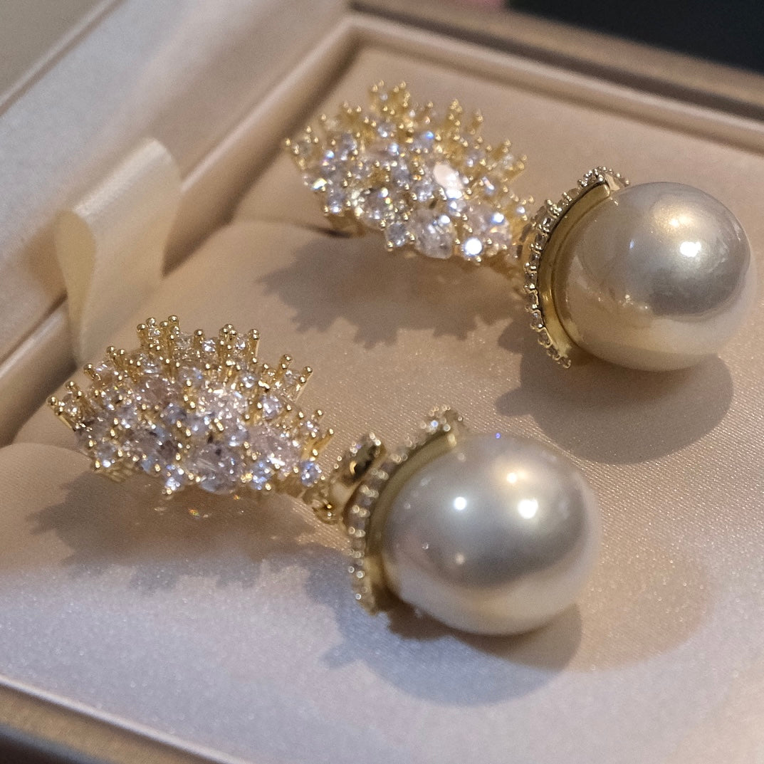 Elegant Pearl and Cubic Zirconia Drop Earrings