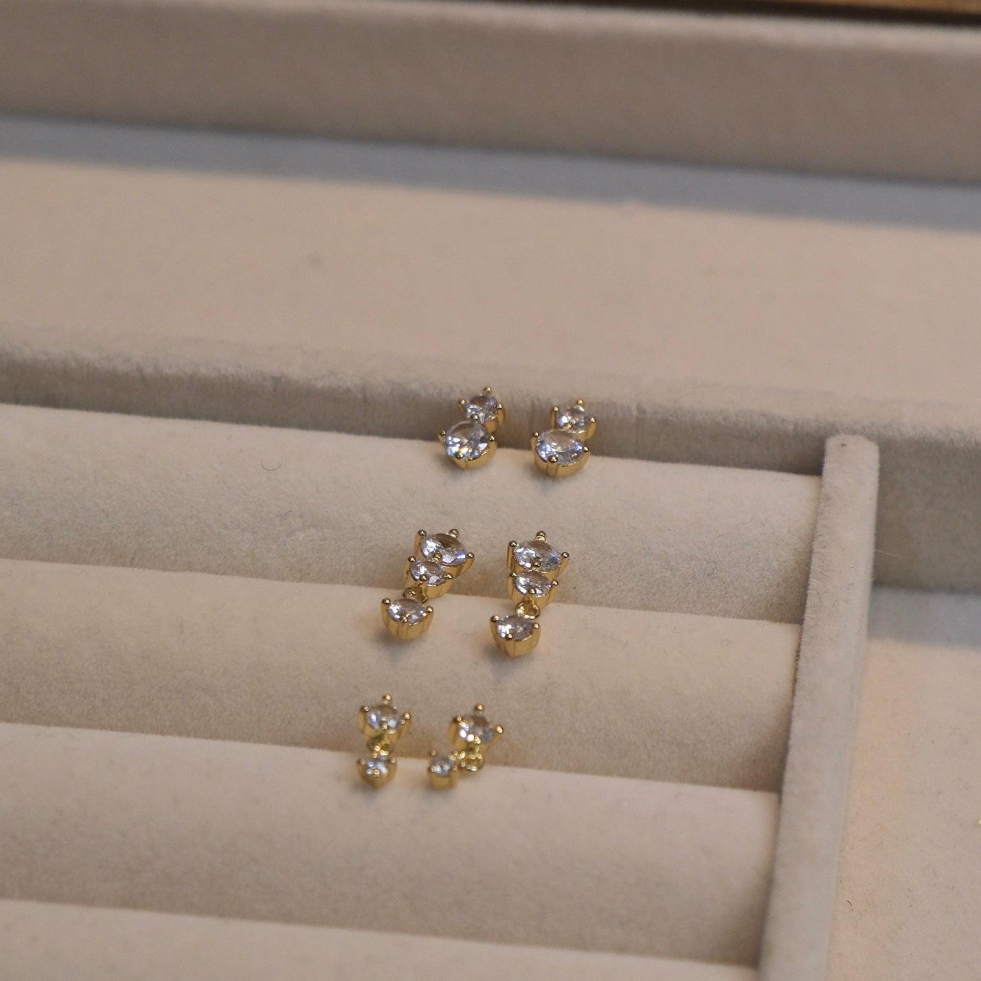 Set of 3 Gold Zirconia Earrings - Timeless Sparkle for Every Style