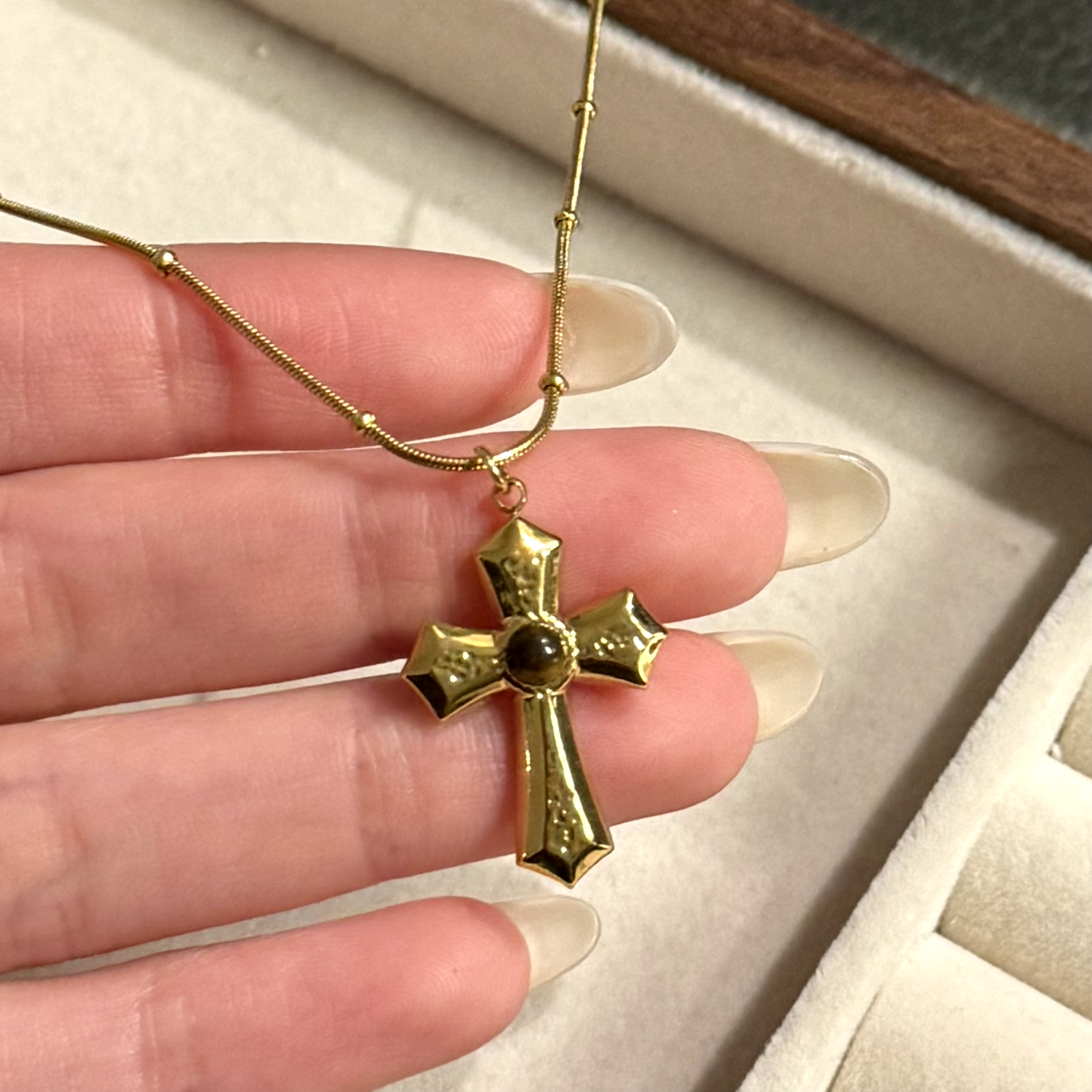 Gold-plated Black Onyx Cross Necklace