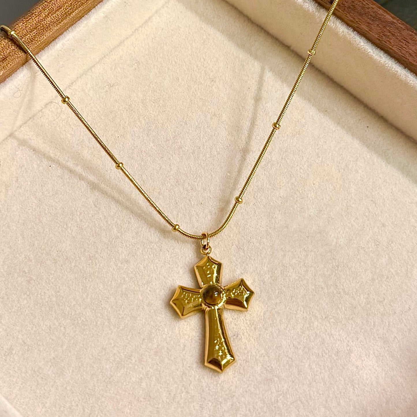 Gold-plated Black Onyx Cross Necklace