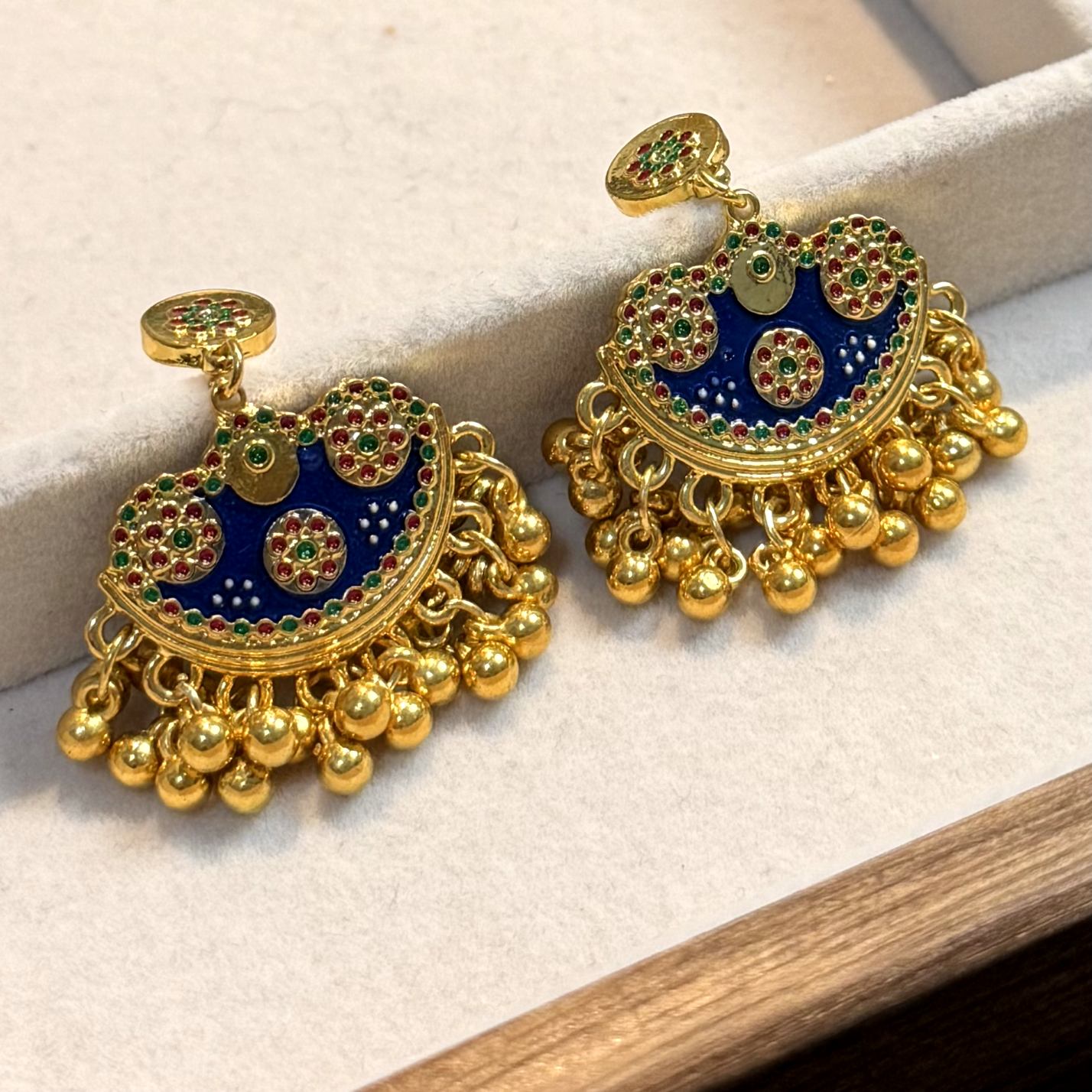 Vintage Golden Enamel Half Moon Drop Earrings