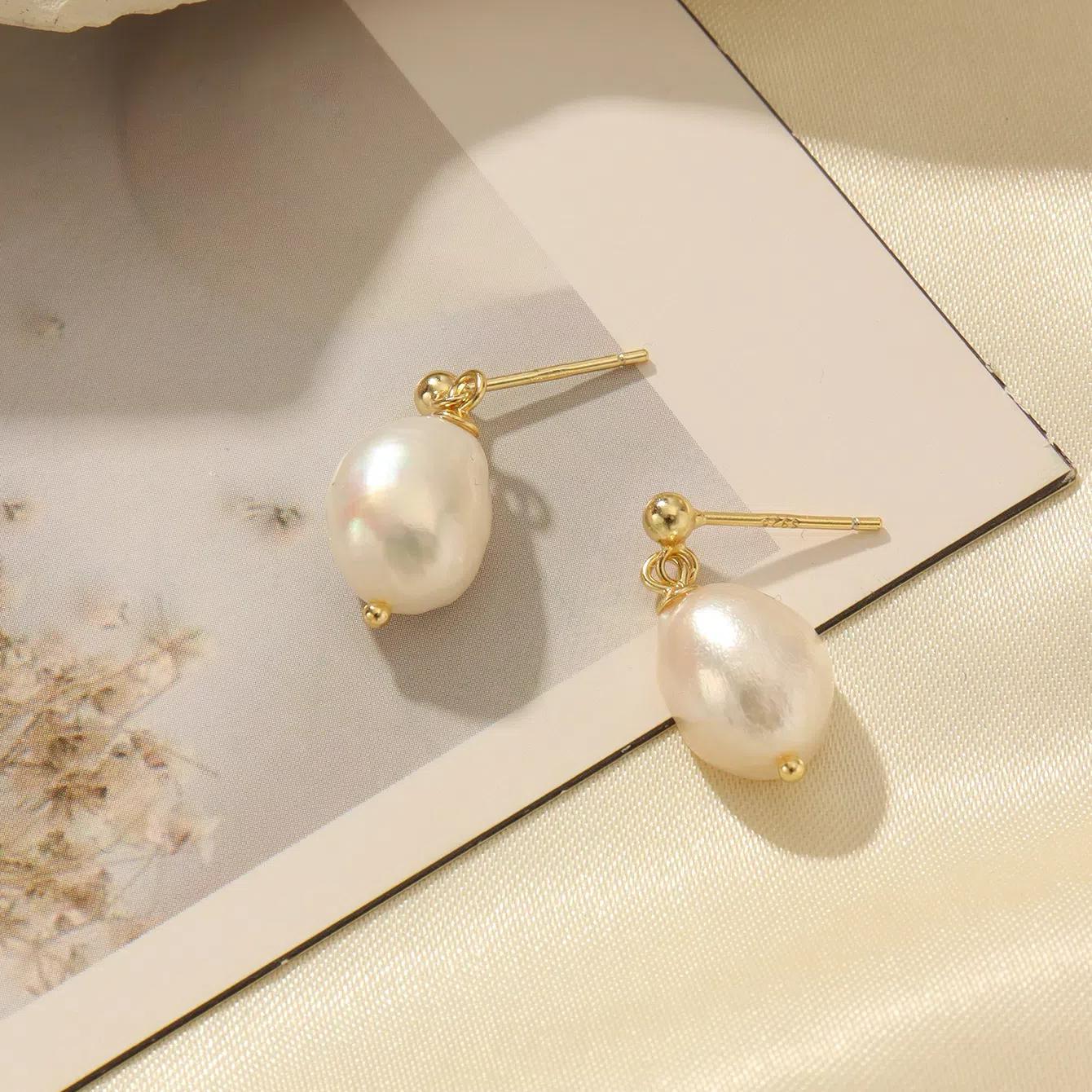 Dejull Gold-Plated 925 Sterling Silver Baroque Pearl Drop Earrings for Women